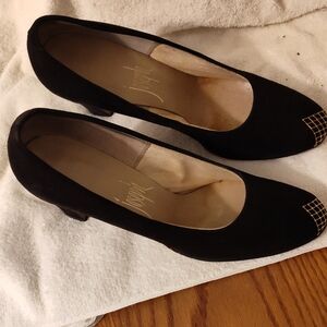 Joseph Black Suede Heels with Embellished Toe